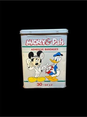 Disney Mickey & Pals Vintage White Tin with Red, Yellow, Blue Artwork